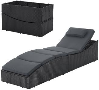 Juskys Sonnenliege Lamia klappbar - Polyrattan Gartenliege mit Auflage, Kopfteil verstellbar, 160 kg belastbar - Garten Balkon Outdoor Liege Schwarz