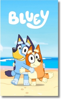 Bluey Badetuch Bluey & Bingo am Meer, Baumwolle, Kinder Strandtuch 70 x 140 cm