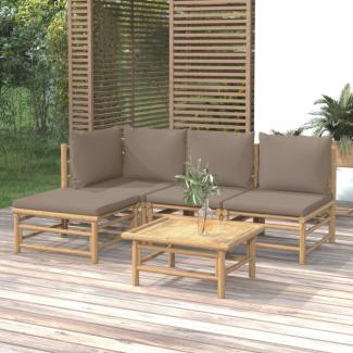 vidaXL 5-tlg. Garten-Lounge-Set mit Kissen Taupe Bambus 3155113