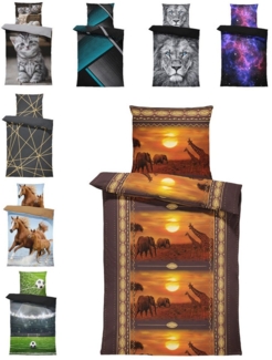 One Home Bettwäsche Fotodruck, Mikrofaser, 2 teilig, Afrika Safari Elefanten Tiere, Knitterfrei Weich für Sommer und Winter