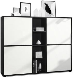 Vladon Highboard Cuba V3, Schwarz matt/Weiß matt - Moderne Anrichte mit 12 Fächern (130,5 x 105,5 x 35,5 cm)