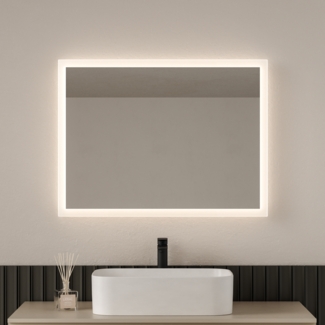 EMKE LED Badspiegel mit Beleuchtung 80x60cm Warmweiß Licht Badezimmerspiegel Wandschalter (nicht enthalten)