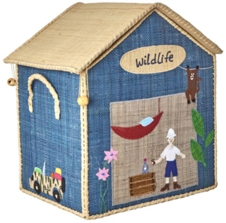 Rice Aufbewahrungskorb Wildlife Design Größe S | handgefertigter Raffia-Korb mit Griffen, 31 x 23 x 37 cm | Spielzeugkorb für Kinderzimmer, Deko, nachhaltig & einzigartig