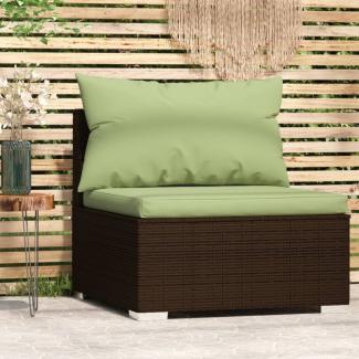 vidaXL Garten-Mittelsofa mit Kissen Braun Poly Rattan