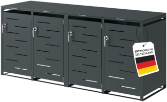 STEELSØN 'Diorus' Mülltonnenbox für 4 Tonnen je 240 Liter, anthrazit, Mülltonnenverkleidung aus Stahl mit Sichtstreifen, wetterfest, 116x80x268 cm, abschließbare Müllbox
