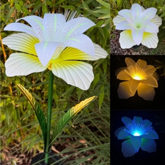 Online-Fuchs Gartenstecker aus Metall - LED Solarleuchte Lilie für außen - Gartendekoration (Warmweiß oder Farbwechsel möglich, Beetstecker) 97 cm groß - Gartendeko für Balkon, Terrasse