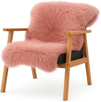 KARAT Lammfell echt - Rosa Flauschige Stuhlkissen Schaffell Deko Teppich für Wohzimmer & Kinderzimmer, Sitzauflage, Dekofell, mit Lederrücken 90x60 cm (Audrey)