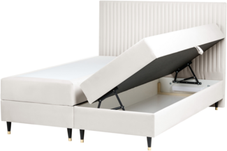 Boxspringbett mit Stauraum Samtstoff DAME 160 x 200 cm Cremeweiß