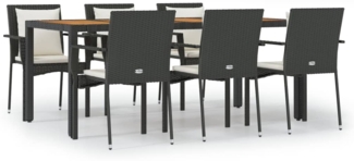 vidaXL 7-tlg. Garten-Essgruppe mit Kissen Schwarz Poly Rattan 3157967