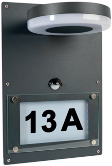 Grafner Wandleuchte Wandlampe Edelstahl mit Hausnummer WL10962 Anthrazit Bewegungsmelder, LED fest integriert