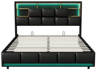 Gdood Polsterbett LED Doppelbett Stauraumbett (Hydraulisch hebbarer Stauraum), Mit LED-Beleuchtung, Ladestation, Kunstleder, 160x200 cm