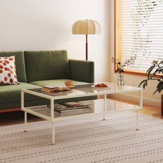 Couchtisch Lindau Stahl mit Glasplatte 100x50x46 cm Cremeweiß [en. casa]