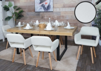 6er-Set Esszimmerstuhl HWC-A50 II, Stuhl Küchenstuhl Polsterstuhl, Holz Stoff/Textil Cord (400g/m²) FSC® ~ creme-weiß