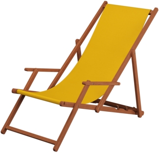 Liegestuhl gelb Gartenliege Tisch Kissen Deckchair Sonnenliege Gartenstuhl Massivholz 10-302 T KD