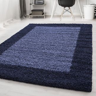 Homtex Hochflor-Teppich, 60 x 110 cm, Designer Hochflor Teppich, Langflor Shaggy Teppich 2 farbig Bordürr