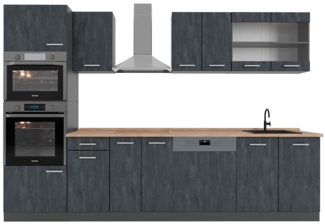 Vicco Küchenzeile Schwarz Beton/Anthrazit 300 cm AP Eiche, R-Line