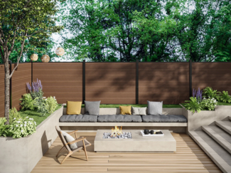 Vente-unique - Sichtschutzzaun zum Einsenken - Holz-Optik - 148 cm - Set aus 9 coextrudierten Verbundstofflamellen + 2 anthrazitfarbene Pfosten - PALIZO