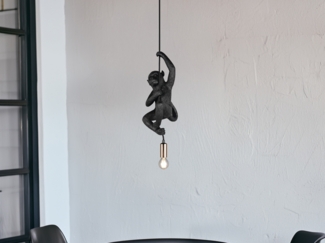 Kleine Pendelleuchte FIPS einflammig Affenlampe Schwarz, Breite 14,5cm