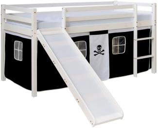 Hochbett Kinderbett Rutsche Kiefer Vorhang schwarz 90x200 Jugendbett