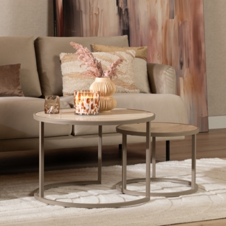 Bronx71 Couchtisch Set Sef Ø50 / 70cm Travertin beige