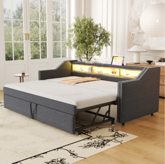Flieks Daybett, Ausziehbares Polsterbett 90/180x190cm mit LED und USB-Laden