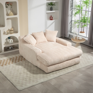 Schlafsofa Chaiselongue Loungesofa Polstersofa, inkl. Kissen, Cordbezug, Stoff, beige