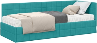 vidaXL Eckbettgestell mit Matratze mit Kopfteil 2 pcs Türkis Samt 3393926