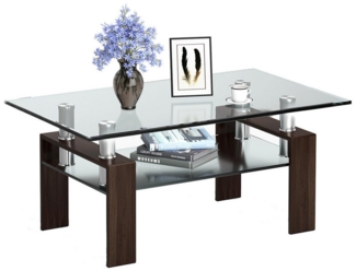 COSTWAY Couchtisch, aus Glas, Wohnzimmertisch mit unterer Ablage, Metall
