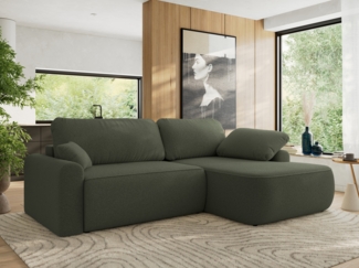 Ecksofa, L-förmiges, lose Kissen, DL-Schlaffunktion, (H 100 x T 187 x B 273 cm) - CUBO L - Boucle Grün - rechte Seite