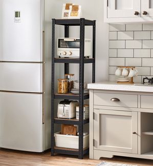 SONGMICS Schwerlastregal mit verstellbaren Ablagen, Stahl / MDF vintagebraun-schwarz, 150 x 37 x 37 cm