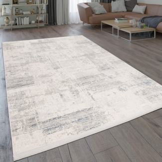 TeppichHome24 Teppich Moderner glänzender Wohnzimmer-Teppich in blau-weiß, rechteckig, Höhe: 5 mm