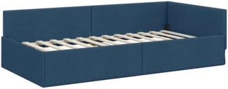 vidaXL Eckbettgestell mit Kopfteil Blau 90 cm x 190 cm Stoff 42016042