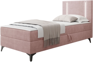 Boxspringbett Ono 1 mit LED-Beleuchtung und Bettkasten (Farbe: Manila 09, Seite: Rechts, Größe: 80 x 200 cm)
