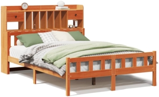 vidaXL Massivholzbett mit Regal ohne Matratze Wachsbraun 150x200 cm 3322191