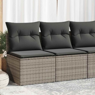 vidaXL 2-tlg. Garten-Sofagarnitur mit Kissen Grau Poly Rattan Akazie 3325236