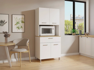 Vente-unique - Küchenbuffet mit 4 Türen, 1 Schublade & 1 Fach - Weiß & Holzfarben hell - JACOBAYA