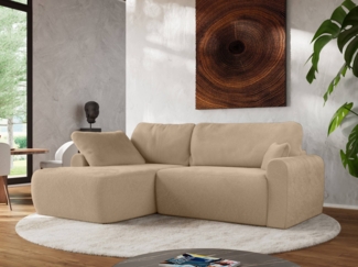 Ecksofa, L-förmiges, lose Kissen, DL-Schlaffunktion, (H 100 x T 187 x B 273 cm) - CUBO L - Plüsch Beige - linke Seite