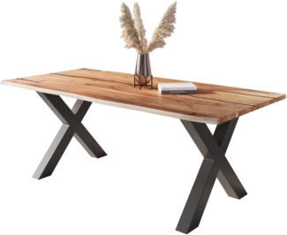 Baumkantentisch Akazie mit schwarzen Resin-Adern naturfarben 240 x 100 cm X-Gestell schwarz POLLY 92382257