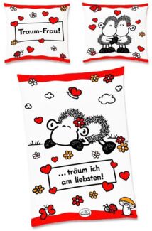 JACK Bettwäsche JACK Renforcé Bettwäsche sheepworld Traum Frau 135x200cm 2 tlg. Herzen, Renforcé, 2 teilig, Wendebettwäsche mit witzigem Schaf und Herzen, Reißverschluss