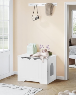Katzenschrank, Katzenklo Schrank, Oben zu öffnendes Verstecktes Katzentoiletten Schrank Möbel, Indoor-Katzenhaus, Aufbewahrungsbox, 70 x 50 x 53 cm, Für Flure, Schlafzimmer, Weiß