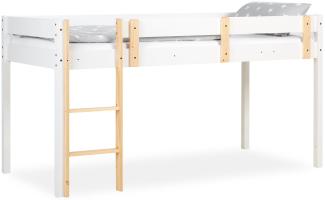 Hochbett Kinder 90x200 cm Lattenrost Weiß Kinderbett Leiter Holz Kiefer Jugendbett Halbhochbett