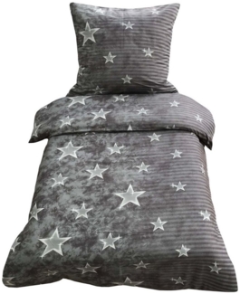 Buymax Bettwäsche Fleece Bettwäsche Winterbettwäsche Galaxy Grau, Fleece, 2 teilig, 155x220 cm, Bettbezug Set, kuschelig warm, Sterne-Muster, Grau