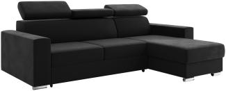 MEBLINI Schlafcouch mit Bettkasten - VOSS - 242x168x79cm Rechts - Schwarz Samt - Ecksofa mit Schlaffunktion - Sofa mit Relaxfunktion und Kopfstützen - Couch L-Form - Eckcouch - Wohnlandschaft