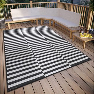 my home Teppich Viela Outdoor Wendeteppich, auch als Läufer erhältlich, rechteckig, Höhe: 5 mm, schwarz weiß, Flachgewebe, Balkon, Wohnzimmer, In-Outdoor, wasserfest