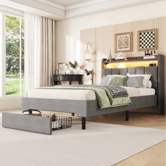 TavilaEcon Polsterbett mit LED-Wärmelampe, USB-Anschluss und integriertem Stauraum, 90*200 cm,Solide und langlebige Struktur