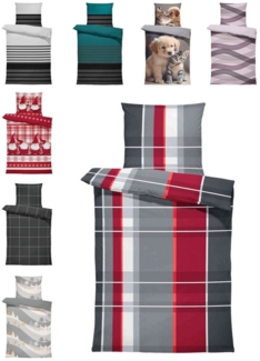 One Home Bettwäsche Winter, Flanell, 2 teilig, kariert gestreift, kuschelig flauschig warme weiche Baumwolle Biber