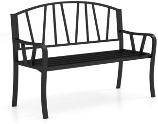 Metall Gartenbank für 2 Sitzer mit Rückenlehne & Armlehne Wetterfeste Sitzbank Metallbank