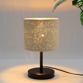 ZMH Tischlampe Landhausstil Nachttischlampe aus Stoff - E27 Fassung Vintage Tischleuchte Wohnzimmer Stern Design Retro Lampenschirm Weiß Nachttischleuchte für Schlafzimmer Hotel Kinderzimmer kaffe