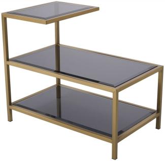 Casa Padrino Luxus Beistelltisch Messingfarben / Grau 70 x 42 x H. 60 cm - Edelstahl Tisch mit getönten Glasplatten - Luxus Wohnzimmer Möbel