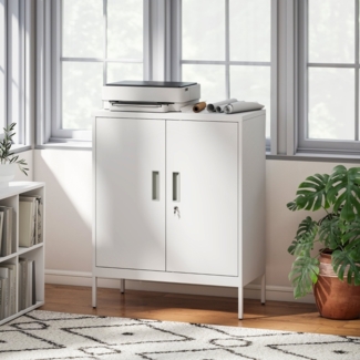 Aktenschrank Vollstahl weiß, abschließbar, 2 Regale mit 25 Höheneinstellungen, bis 120kg, Anti-Kipp, 80 x 40 x 100 cm